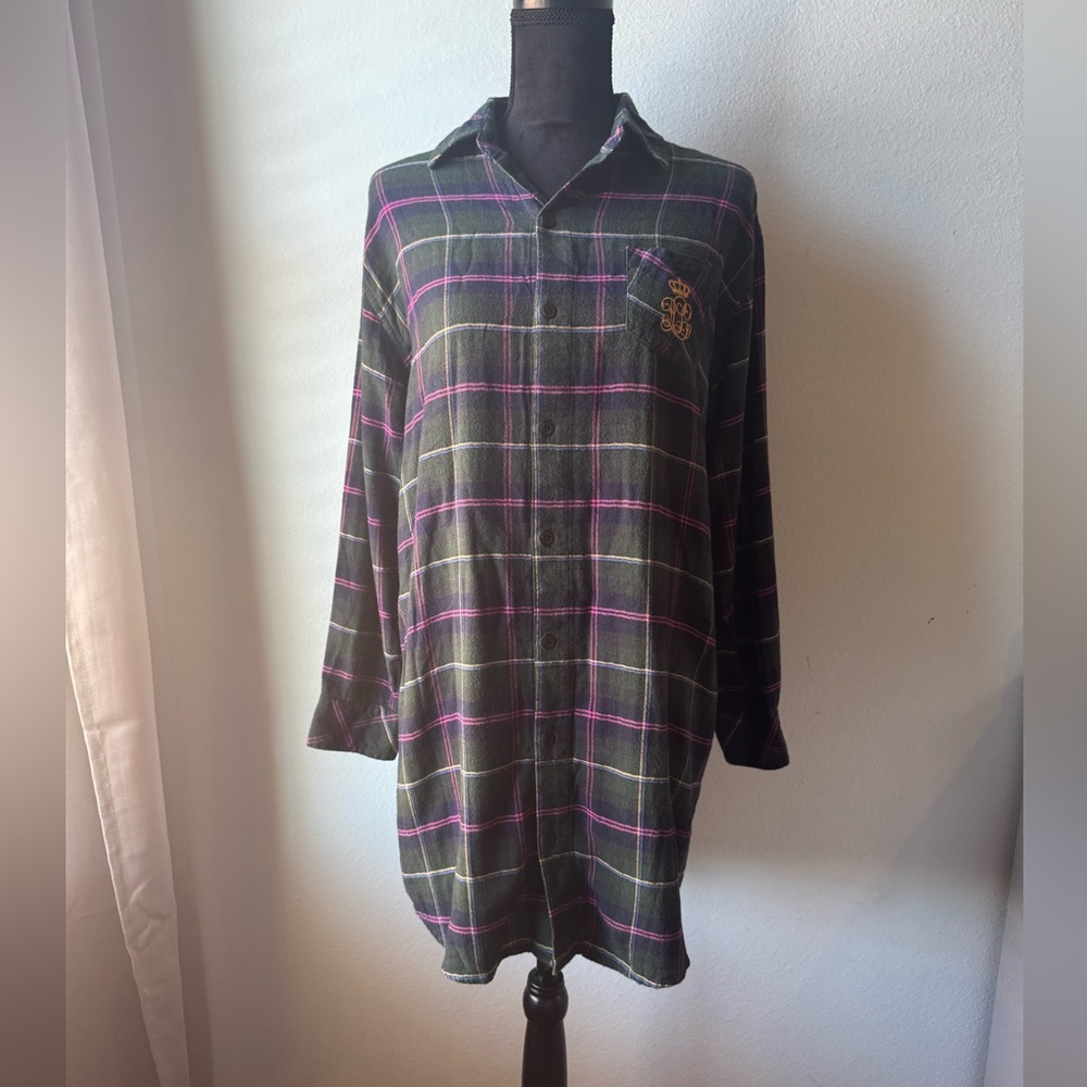 Lauren Ralph Lauren Brushed Twill Plaid Sleep Shirt
